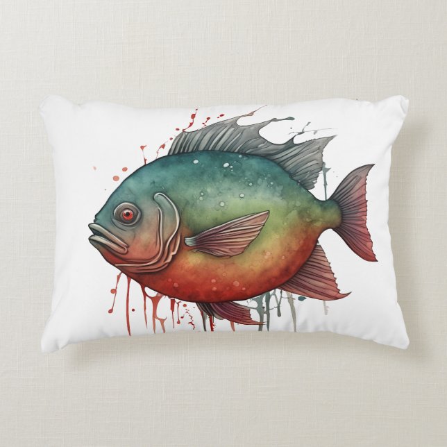 Almofada Decorativa Série Aquarela: Piranha (Frente)
