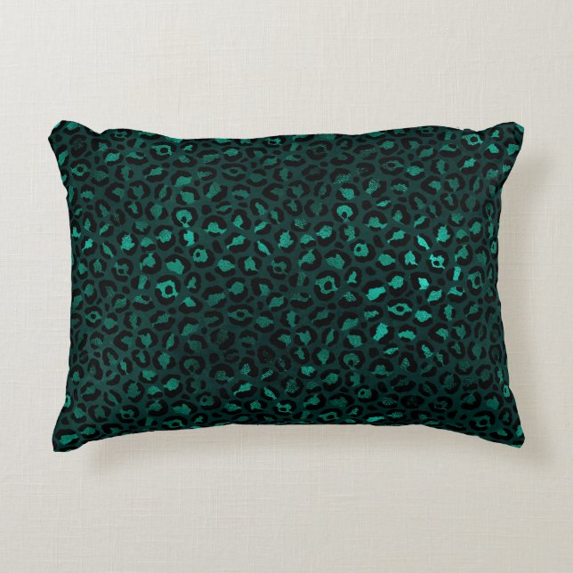 Almofada Decorativa Série Teal e Dourado Leopardo Design 4  (Frente)