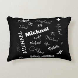 Almofada Decorativa Seu nome e monograma padrão personalizado preto