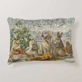 Almofada Decorativa Shared Warmth Whimsical Farmhouse Animals Campfire