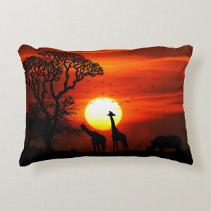 Almofada Decorativa Silhuetas africanas do animal do por do sol do