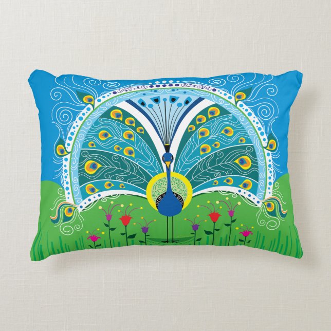 Almofada Decorativa Simetria de Pavão Encantadora (Frente)