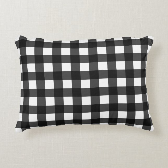 Almofada Decorativa Simples Gingham Preto e Branco (Frente)
