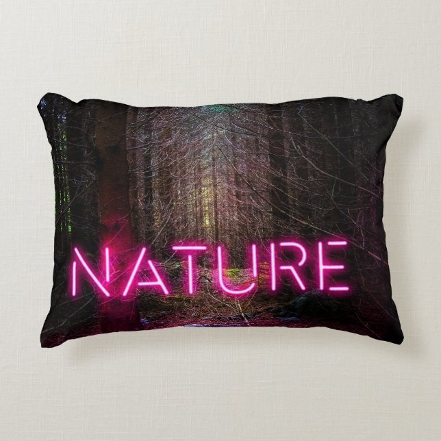 Almofada Decorativa Sinal magenta da natureza neon-magenta da floresta (Frente)