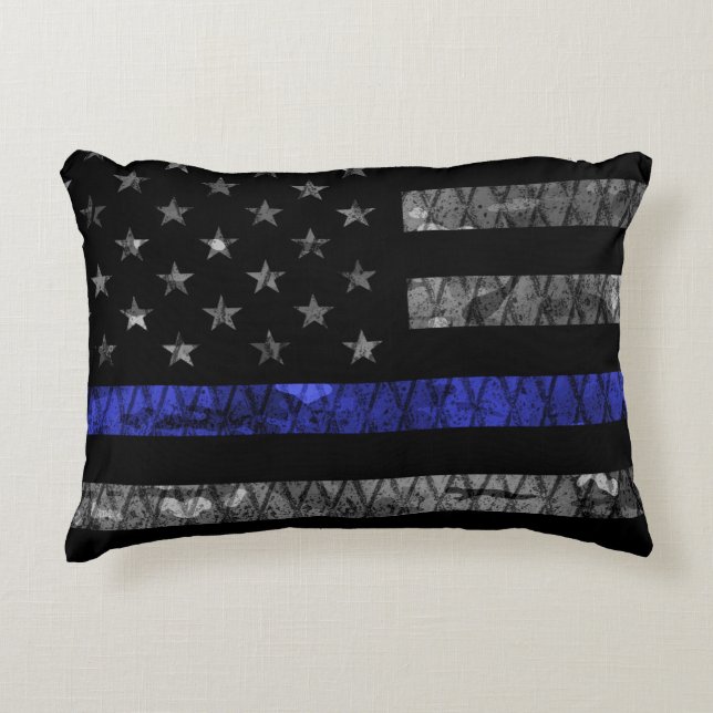 Almofada Decorativa Sinalizador de Linha Azul Fino da Polícia (Frente)