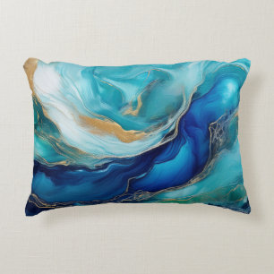 Almofada Decorativa Sinfonia Oceânica: Abstrato em Cobalto e Turquesa