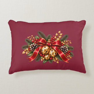 Almofada Decorativa Sinos de Natal Vermelho Laço Festivo