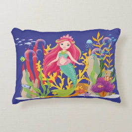 Almofada Decorativa Siren Oceano: Cabelo Vermelho Longo