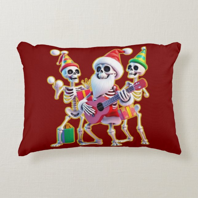 Almofada Decorativa **Skeleton 3D Christm Santa Party – Funnyas Skelet (Frente)