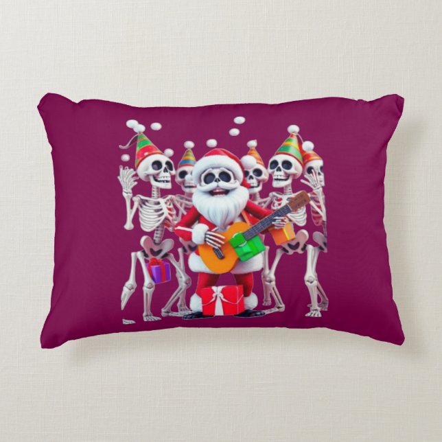 Almofada Decorativa **Skeleton Santa Party – Funny 3D Christmas Skelet (Frente)
