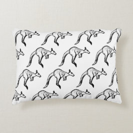 Almofada Decorativa Sketch de canguru preto-e-branco saltando