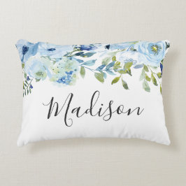 Almofada Decorativa Sky Blue Watercolor Flowers Girls Name Gift