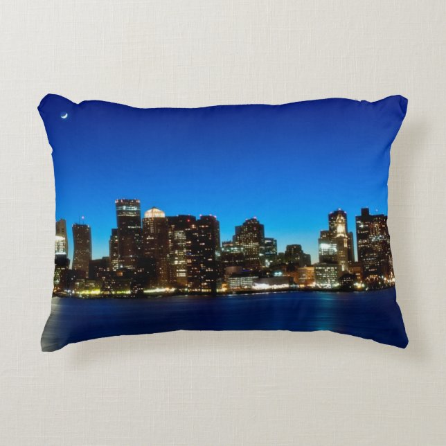 Almofada Decorativa Skyline de Boston com lua (Frente)