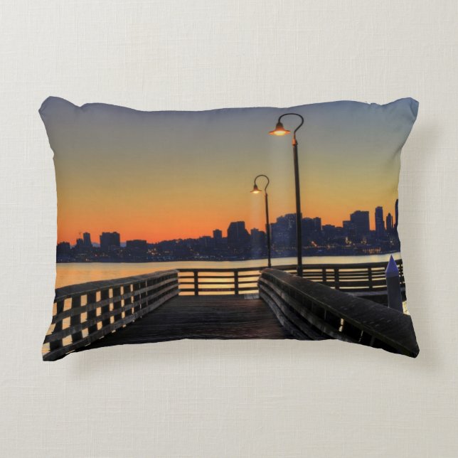 Almofada Decorativa Skyline do centro de Seattle Washington (Frente)