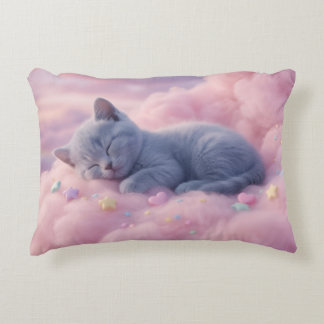 Almofada Decorativa Sleeping Pastel Kitten on Fluffy Pink Clouds Art