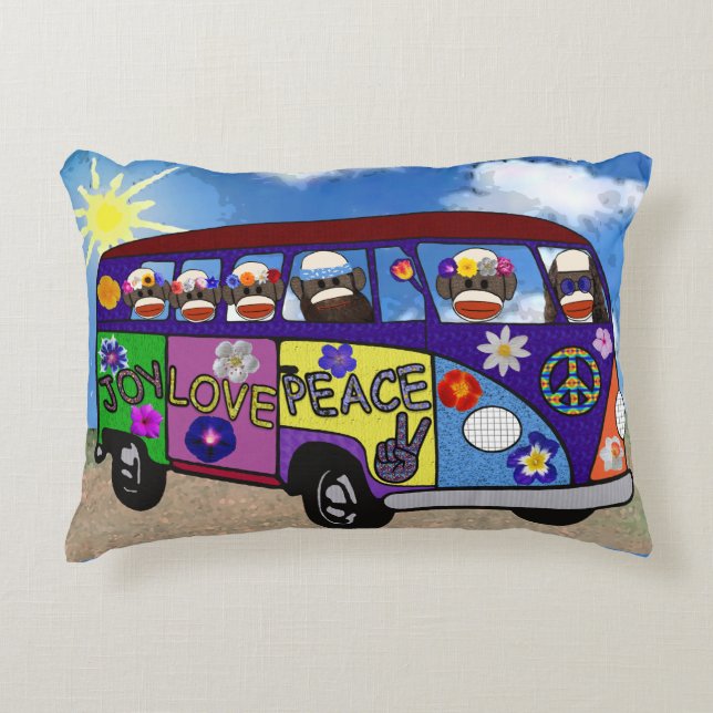 Almofada Decorativa Sock Monkey Peace Bus (Frente)