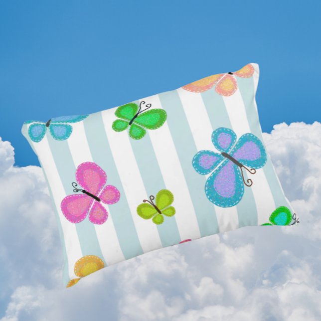 Almofada Decorativa Sonhos de Borboleta Faixa Azul (Charming folk art butterflies!)