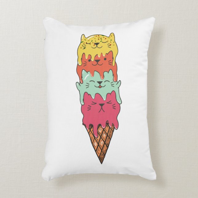 Almofada Decorativa Sorvete de Gato | Kawaii Kittens (Frente(Vertical))