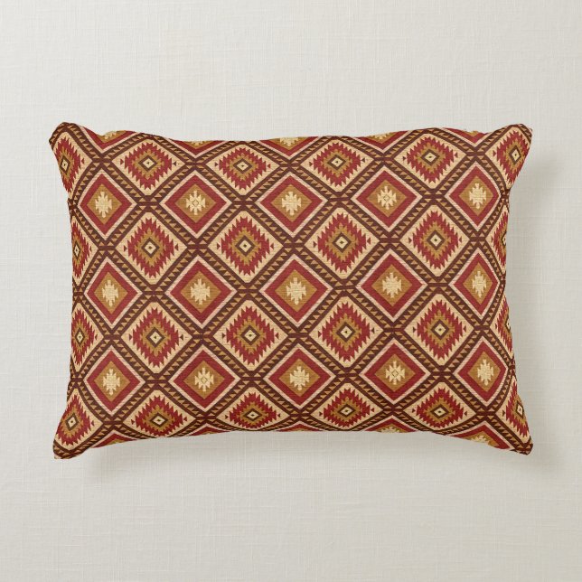 Almofada Decorativa Southwest Diamond Rust Red & Beige Navajo Style (Frente)