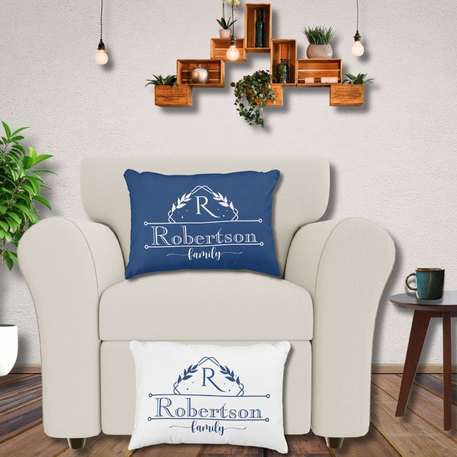 Almofada Decorativa Split Monogram Family Name Midnight Blue Frame (Criador carregado)