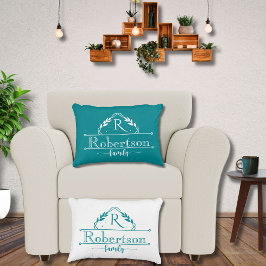 Almofada Decorativa Split Monogram Family Name Tropical Teal Frame