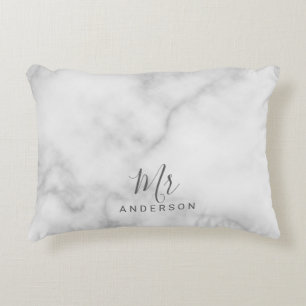 Almofada Decorativa Sr. e Sra. Elegante White Marble Modern Script