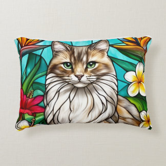 Almofada Decorativa Stained-Glass Cat Portrait Elegant Longhair Cat
