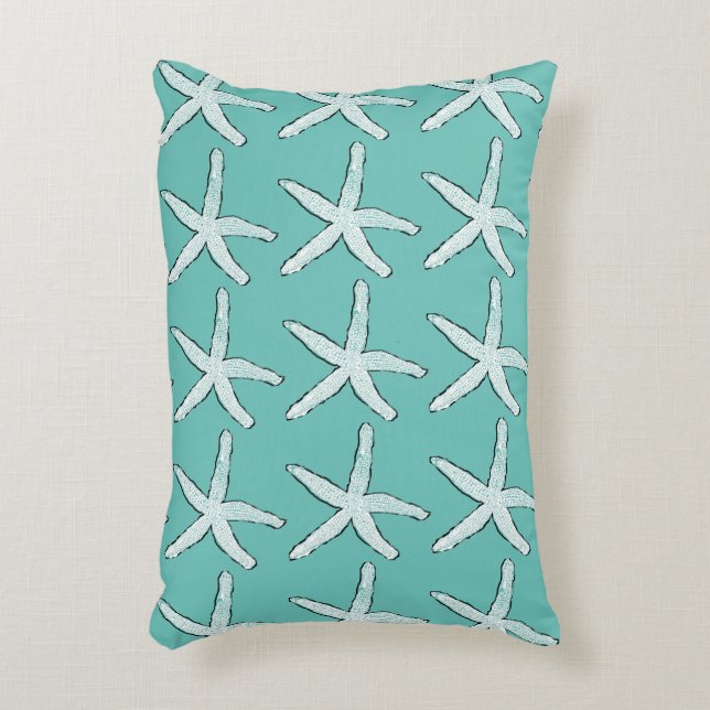 Almofada Decorativa Starfish Pattern Beach Coastal Azul Na moda (Frente(Vertical))