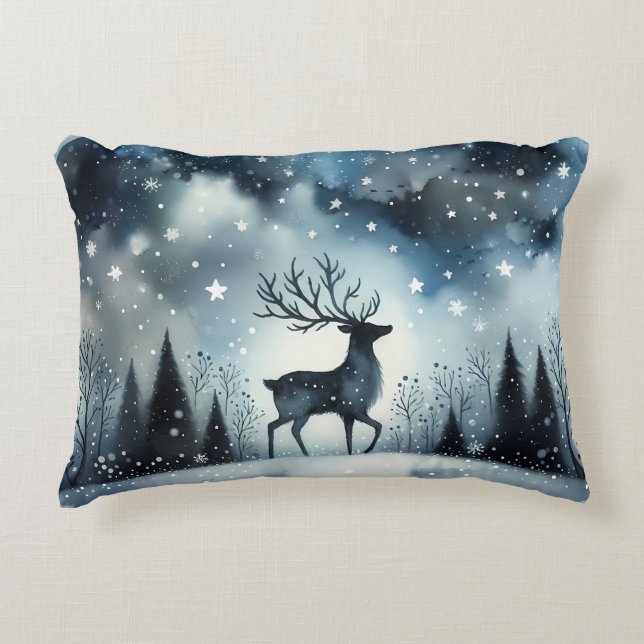 Almofada Decorativa Starry Winter Night Deer (Frente)