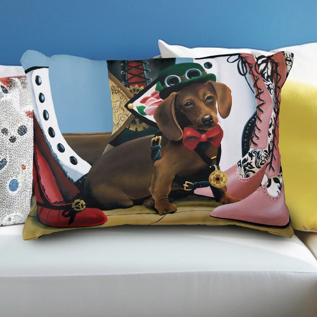 Almofada Decorativa Steampunk Dachshund Calçados Boot Vitoriano (Criador carregado)
