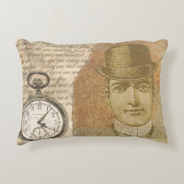 Almofada Decorativa Steampunk Man Pocket Watch Bowler Hat
