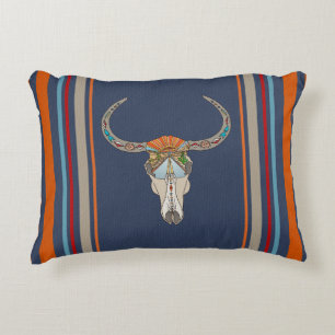Almofada Decorativa Steer Skull Southwest Desert Sunset Stripes