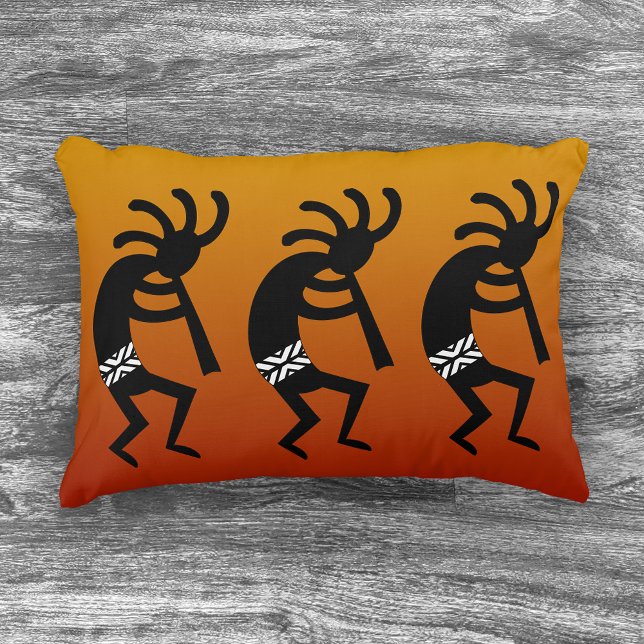Almofada Decorativa Sudoeste Laranja E Negro Dançando Kokopelli (Criador carregado)