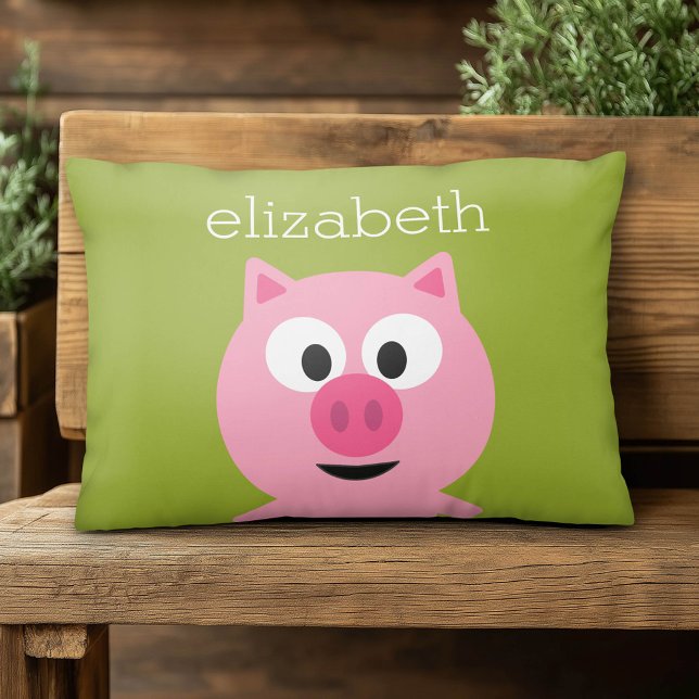 Almofada Decorativa Suíno de Fazenda de Cartoon - Rosa e Verde limão (Cute Accent Pillow)