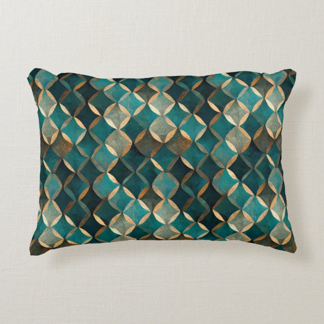 Almofada Decorativa Super Luxe Teal e Dourado (Frente)