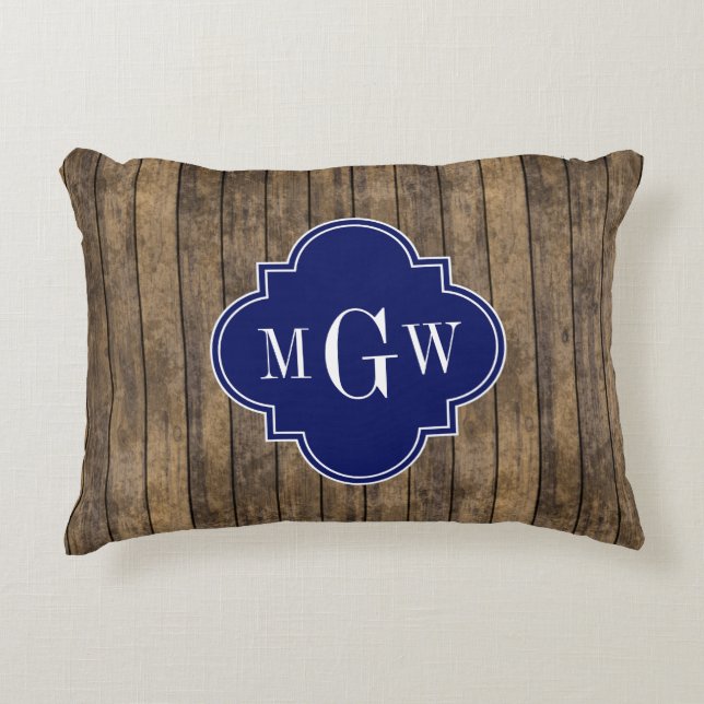 Almofada Decorativa Tábuas de Madeira Rústica L #1 Quatrefoil Azul Mar (Frente)