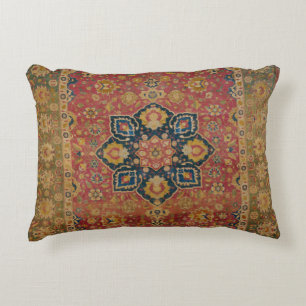 Almofada Decorativa Tapete Persa Asiático Kashan em Ouro Vermelho