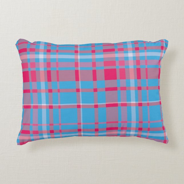 Almofada Decorativa Tartan azul e vermelho (Frente)