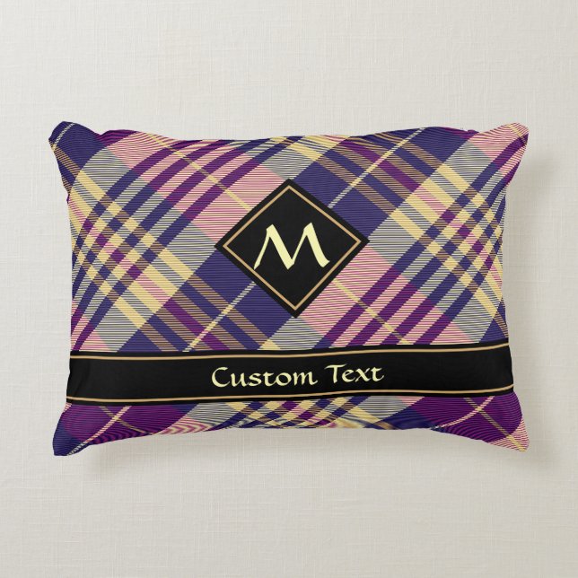 Almofada Decorativa Tartan roxo, Dourado e azul (Frente)