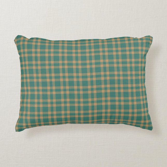 Almofada Decorativa Teal Brown Plaid Pattern (Frente)