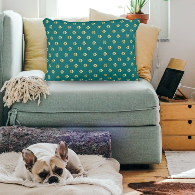 Almofada Decorativa Teal de Natal Moderno e Dourado Padrão Floral (Criador carregado)