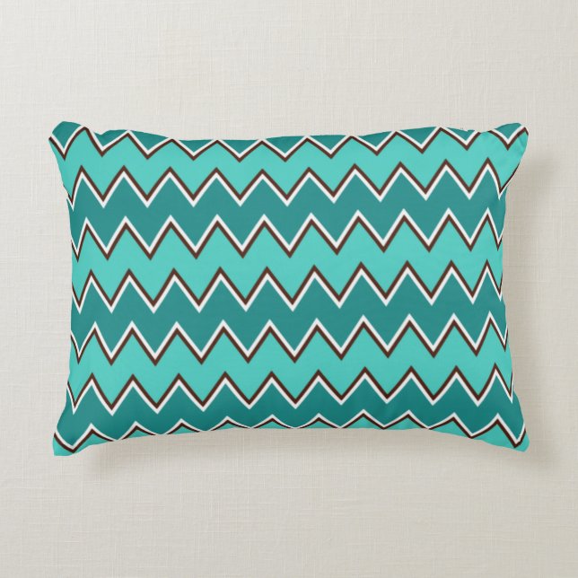 Almofada Decorativa Teal e Brown Chevron (Frente)