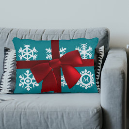 Almofada Decorativa Teal Snowflake Monograma Feriado de Natal Arco Ver