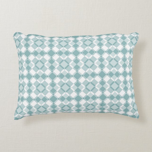 Almofada Decorativa Teal White Checker Argyle Pattern (Frente)