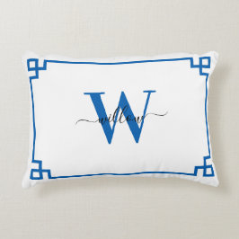 Almofada Decorativa Tecla grega azul e branca monograma