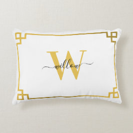 Almofada Decorativa Tecla grega branca e Dourada monograma