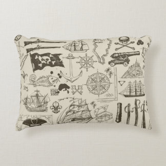 Almofada Decorativa Tema pirata: padrão náutico vintage.