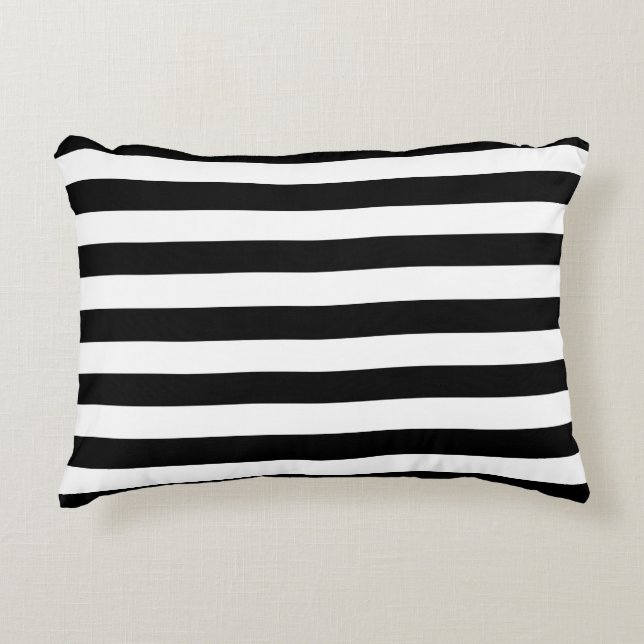 Almofada Decorativa Tendy Black and White Wide Horizontal Stripes (Frente)