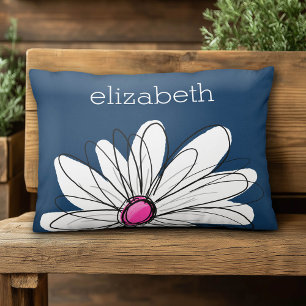 Almofada Decorativa Tendy Daisy Floral Illustração - marinho e rosa