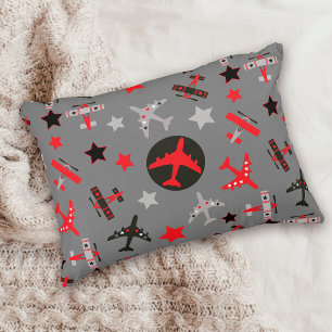 Almofada Decorativa Teste padrão cinzento preto vermelho dos aviões